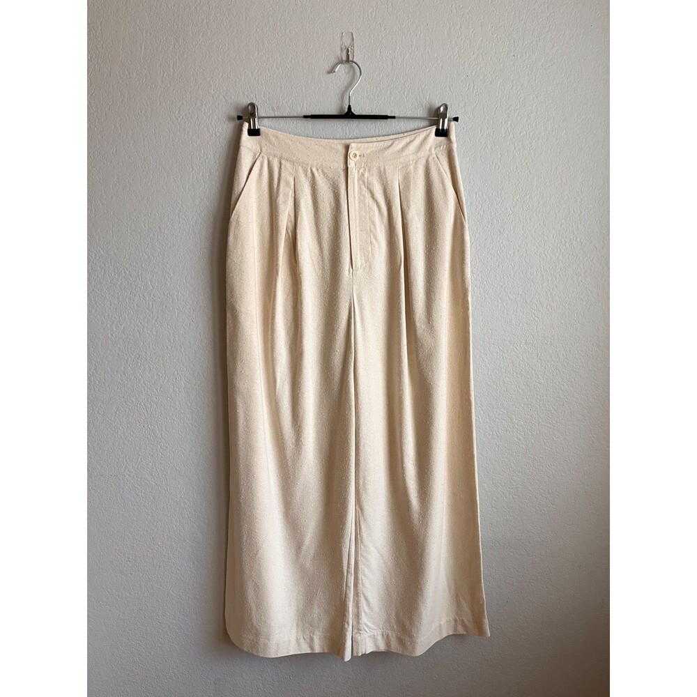 Jenni Kayne Raw Silk Relaxed Wide-Leg Trousers in Ivory Size US 10